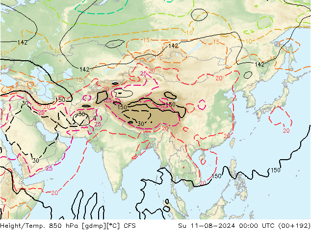 Hoogte/Temp. 850 hPa CFS zo 11.08.2024 00 UTC