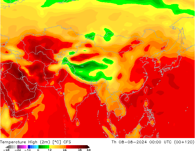Max.temperatuur (2m) CFS do 08.08.2024 00 UTC