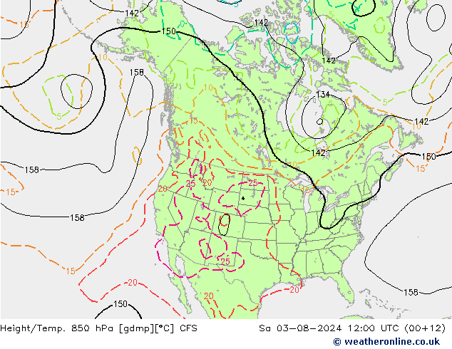 Hoogte/Temp. 850 hPa CFS za 03.08.2024 12 UTC