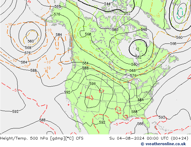Hoogte/Temp. 500 hPa CFS zo 04.08.2024 00 UTC