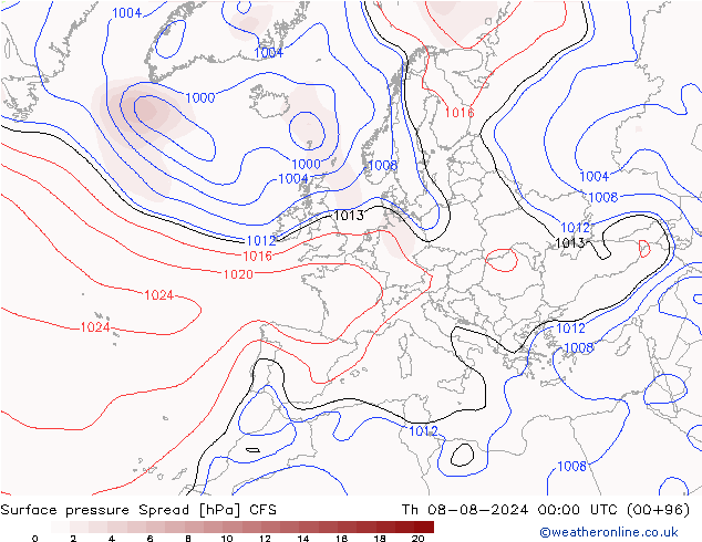 地面气压 Spread CFS 星期四 08.08.2024 00 UTC