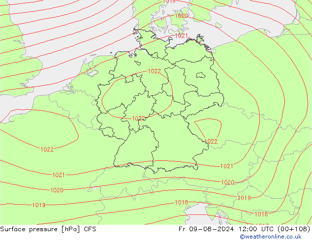 Luchtdruk (Grond) CFS vr 09.08.2024 12 UTC