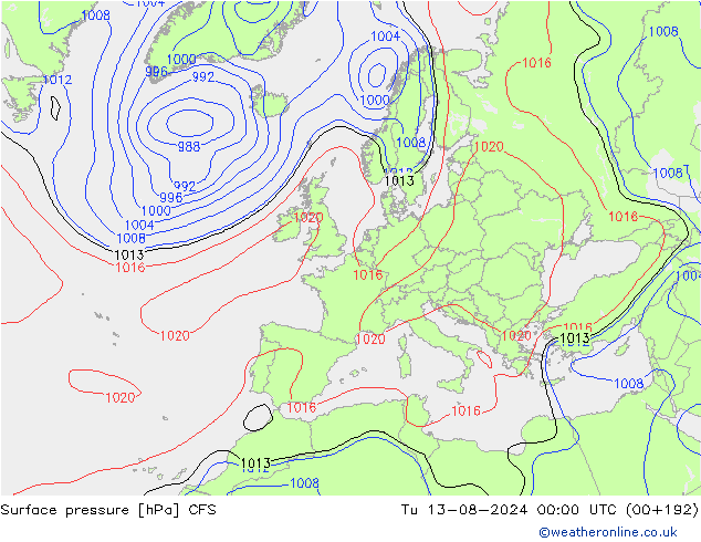 Luchtdruk (Grond) CFS di 13.08.2024 00 UTC