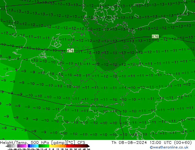 Hoogte/Temp. 500 hPa CFS do 08.08.2024 12 UTC