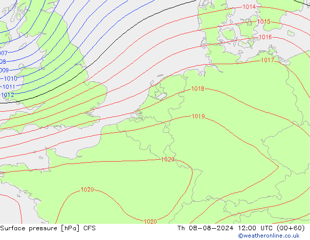 Luchtdruk (Grond) CFS do 08.08.2024 12 UTC