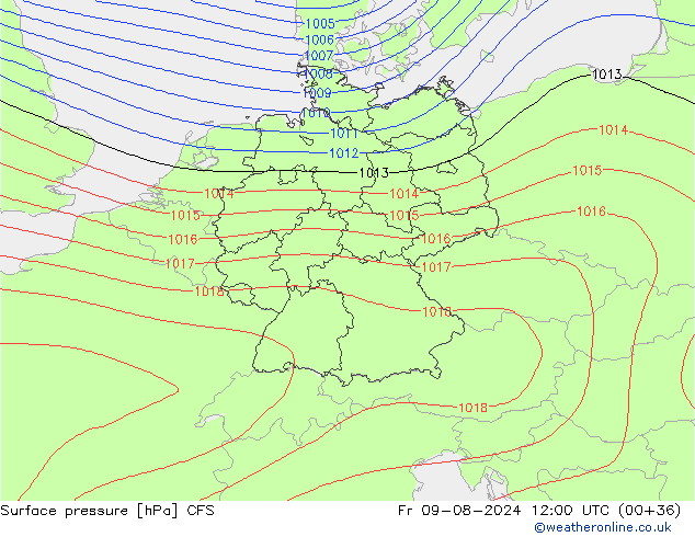 Luchtdruk (Grond) CFS vr 09.08.2024 12 UTC