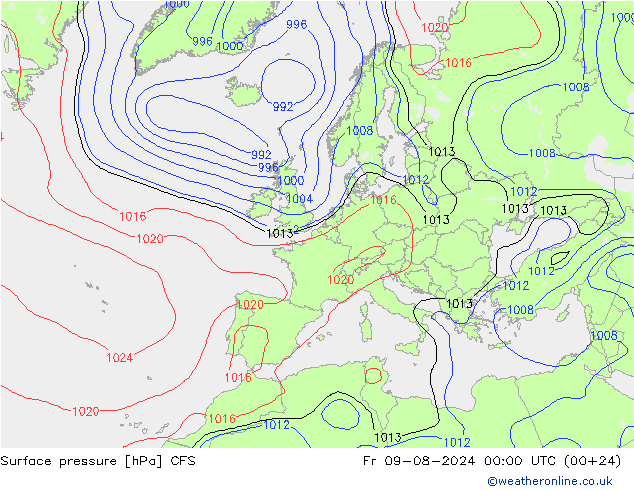 Luchtdruk (Grond) CFS vr 09.08.2024 00 UTC