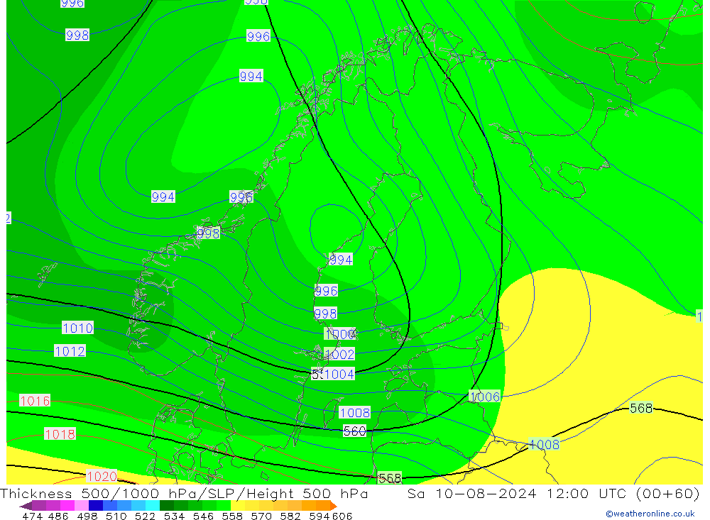 Dikte 500-1000hPa CFS za 10.08.2024 12 UTC