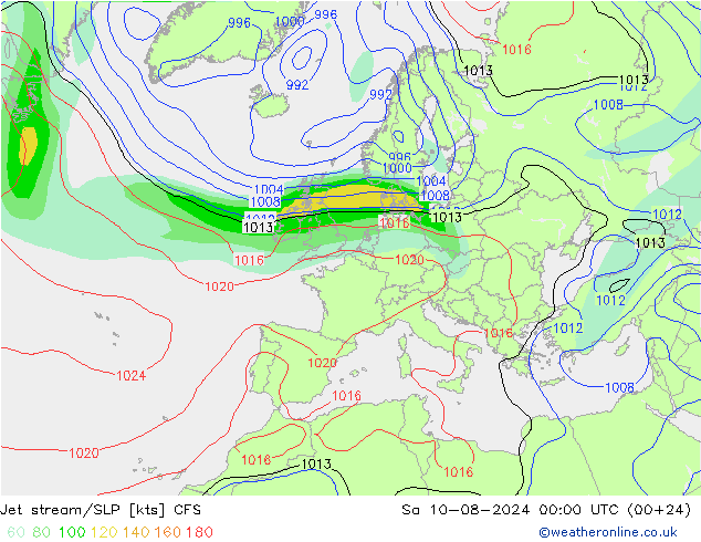 高速氣流/地面气压 CFS 星期六 10.08.2024 00 UTC