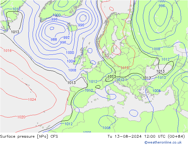 Luchtdruk (Grond) CFS di 13.08.2024 12 UTC