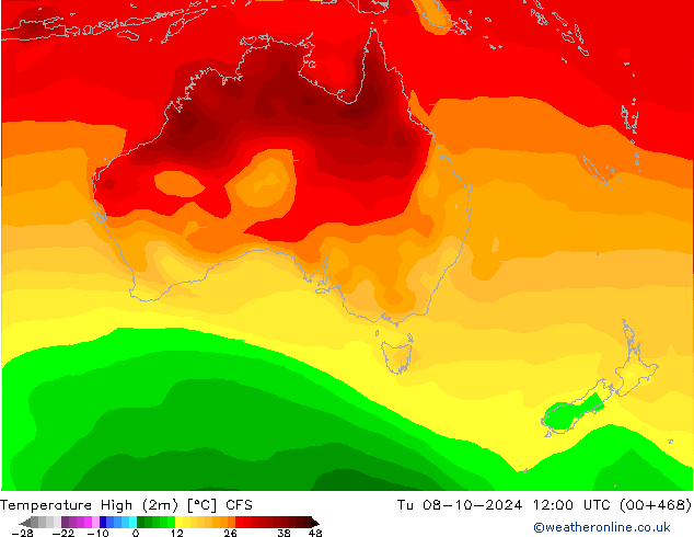 Temperature High (2m) CFS Tu 08.10.2024 12 UTC