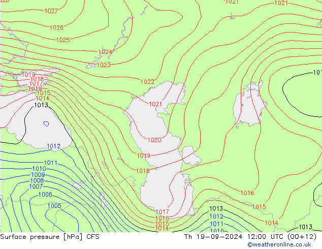 Pressione al suolo CFS gio 19.09.2024 12 UTC