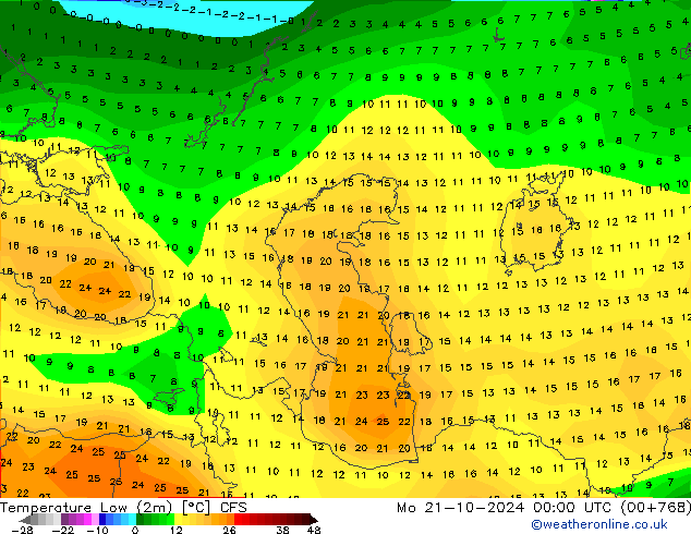 température 2m min CFS lun 21.10.2024 00 UTC