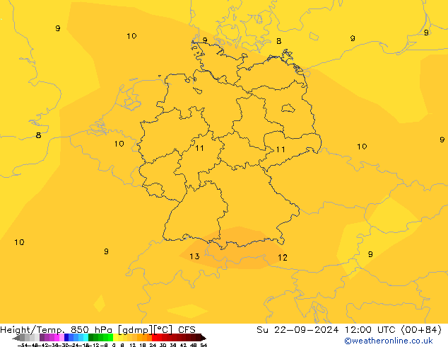 Height/Temp. 850 hPa CFS Su 22.09.2024 12 UTC