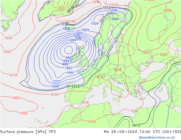 Surface pressure CFS We 25.09.2024 12 UTC