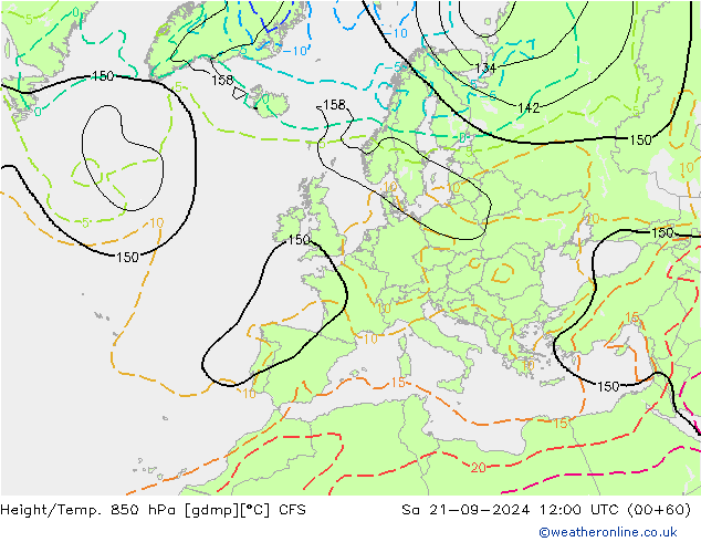 Height/Temp. 850 гПа CFS сб 21.09.2024 12 UTC