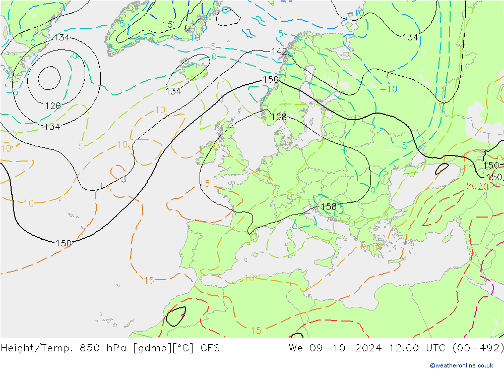 Géop./Temp. 850 hPa CFS mer 09.10.2024 12 UTC