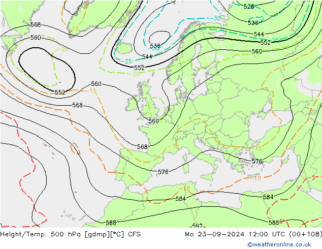 Yükseklik/Sıc. 500 hPa CFS Pzt 23.09.2024 12 UTC