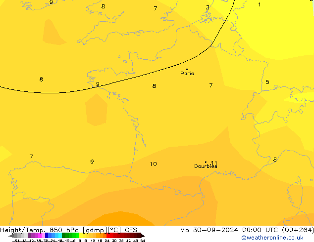 Height/Temp. 850 hPa CFS Mo 30.09.2024 00 UTC