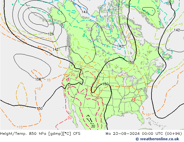 Height/Temp. 850 hPa CFS Mo 23.09.2024 00 UTC