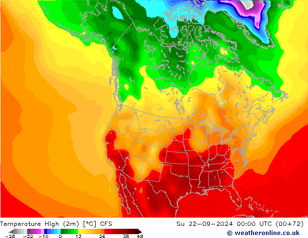 Temp. massima (2m) CFS dom 22.09.2024 00 UTC