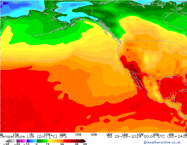 Temperatura mín. (2m) CFS dom 29.09.2024 00 UTC