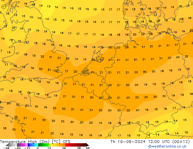 Temperature High (2m) CFS Th 19.09.2024 12 UTC