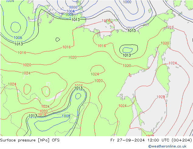 Pressione al suolo CFS ven 27.09.2024 12 UTC