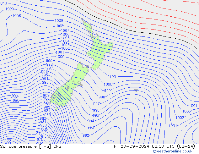 Pressione al suolo CFS ven 20.09.2024 00 UTC