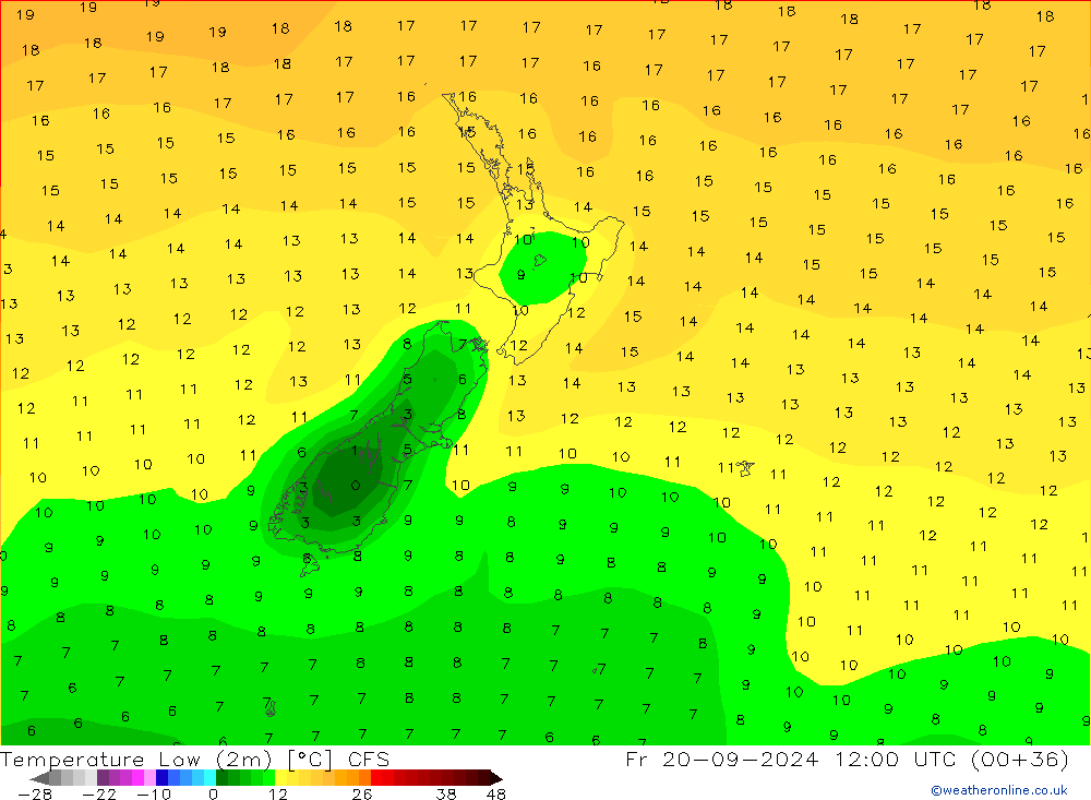 Temperature Low (2m) CFS Fr 20.09.2024 12 UTC