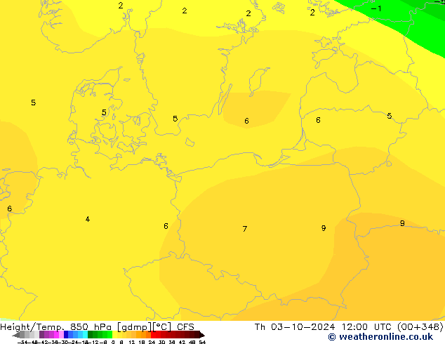 Height/Temp. 850 hPa CFS Th 03.10.2024 12 UTC