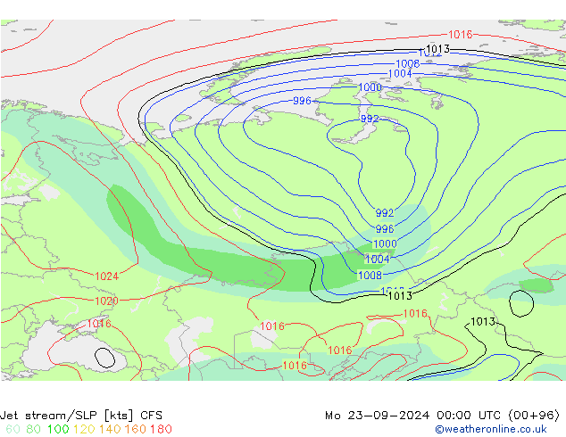 джет/приземное давление CFS пн 23.09.2024 00 UTC