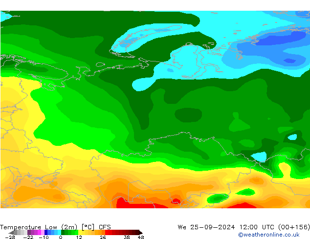 Temperature Low (2m) CFS We 25.09.2024 12 UTC