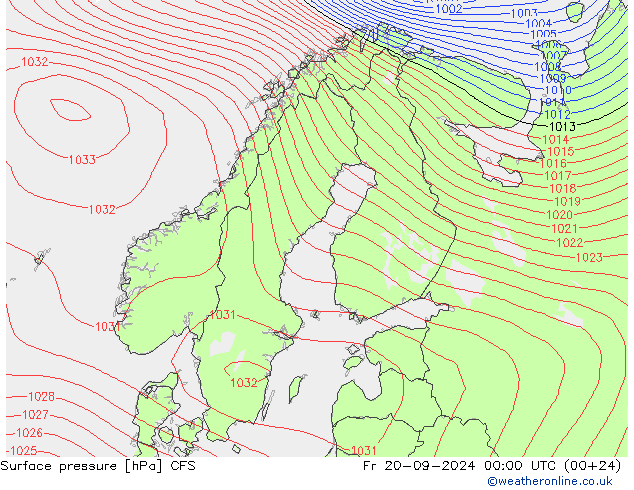 Pressione al suolo CFS ven 20.09.2024 00 UTC