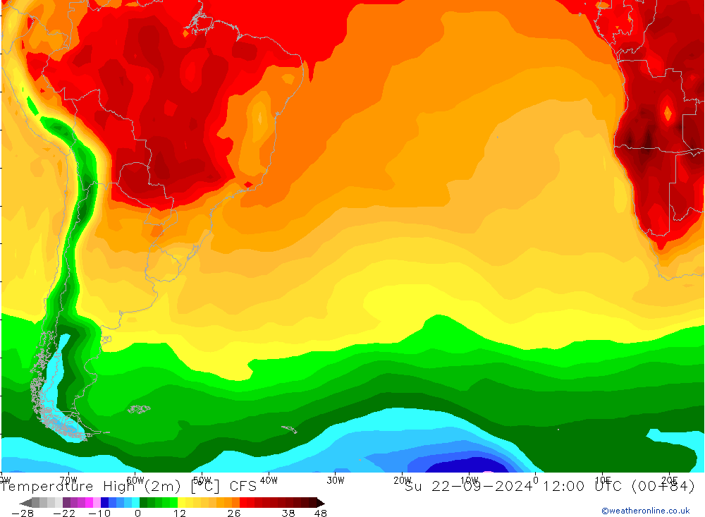 Max.temperatuur (2m) CFS zo 22.09.2024 12 UTC