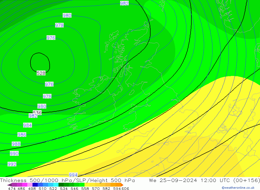 Thck 500-1000гПа CFS ср 25.09.2024 12 UTC