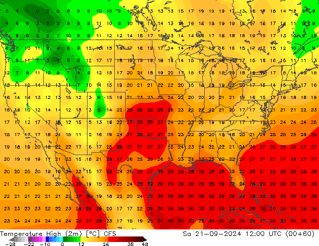 Temperature High (2m) CFS Sa 21.09.2024 12 UTC