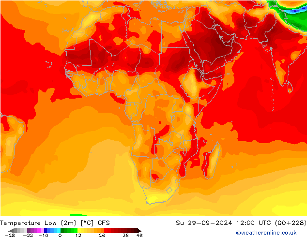 Min.temperatuur (2m) CFS zo 29.09.2024 12 UTC