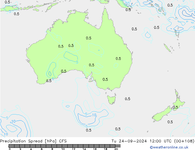 Srážky Spread CFS Út 24.09.2024 12 UTC