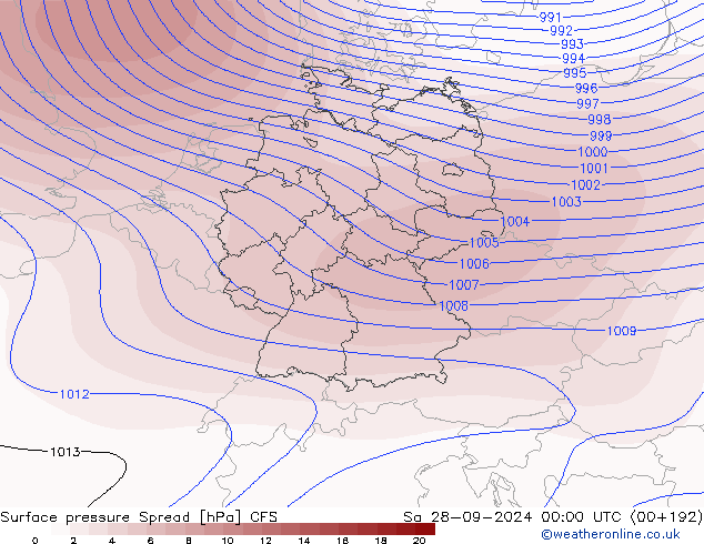 Atmosférický tlak Spread CFS So 28.09.2024 00 UTC