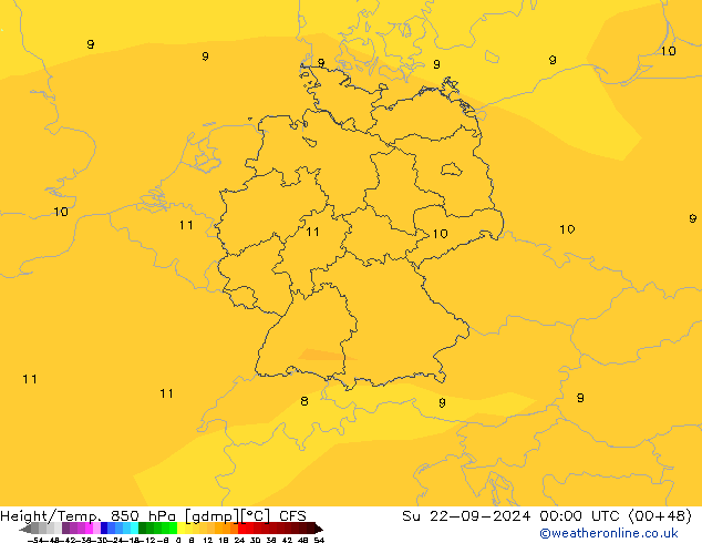 Yükseklik/Sıc. 850 hPa CFS Paz 22.09.2024 00 UTC