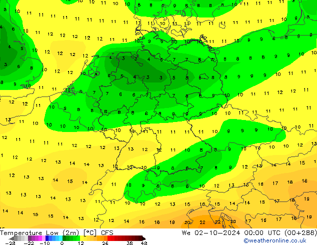 Tiefstwerte (2m) CFS Mi 02.10.2024 00 UTC