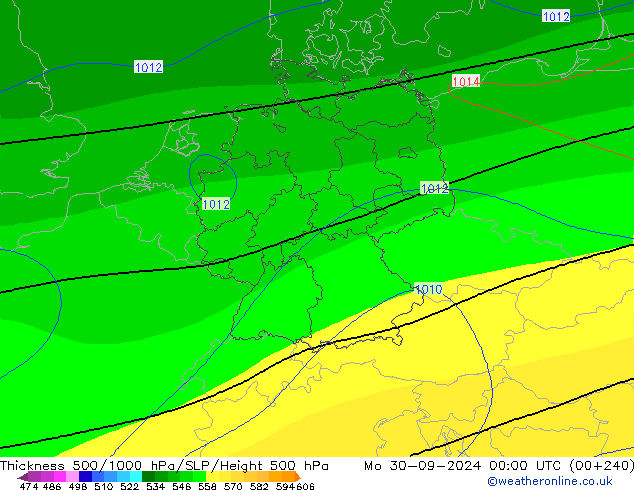 Espesor 500-1000 hPa CFS lun 30.09.2024 00 UTC