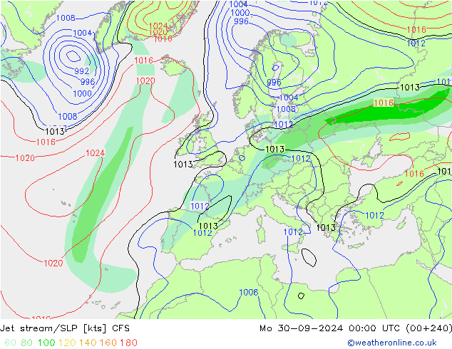 Jet stream/SLP CFS Mo 30.09.2024 00 UTC