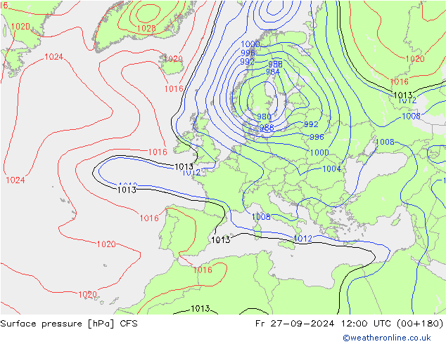 Luchtdruk (Grond) CFS vr 27.09.2024 12 UTC