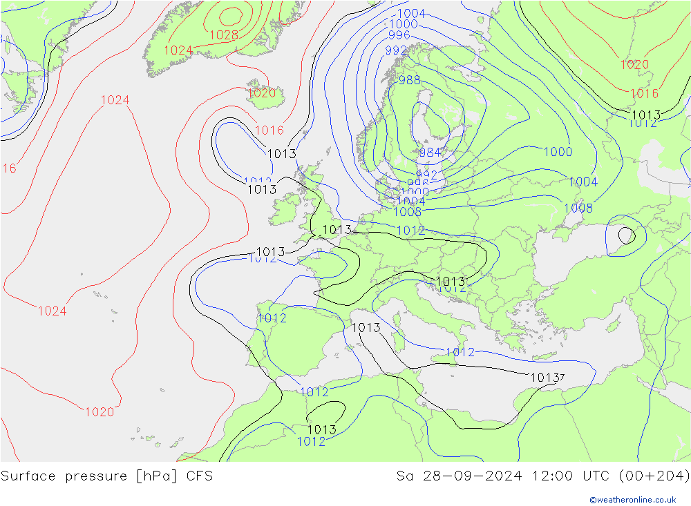 Surface pressure CFS Sa 28.09.2024 12 UTC