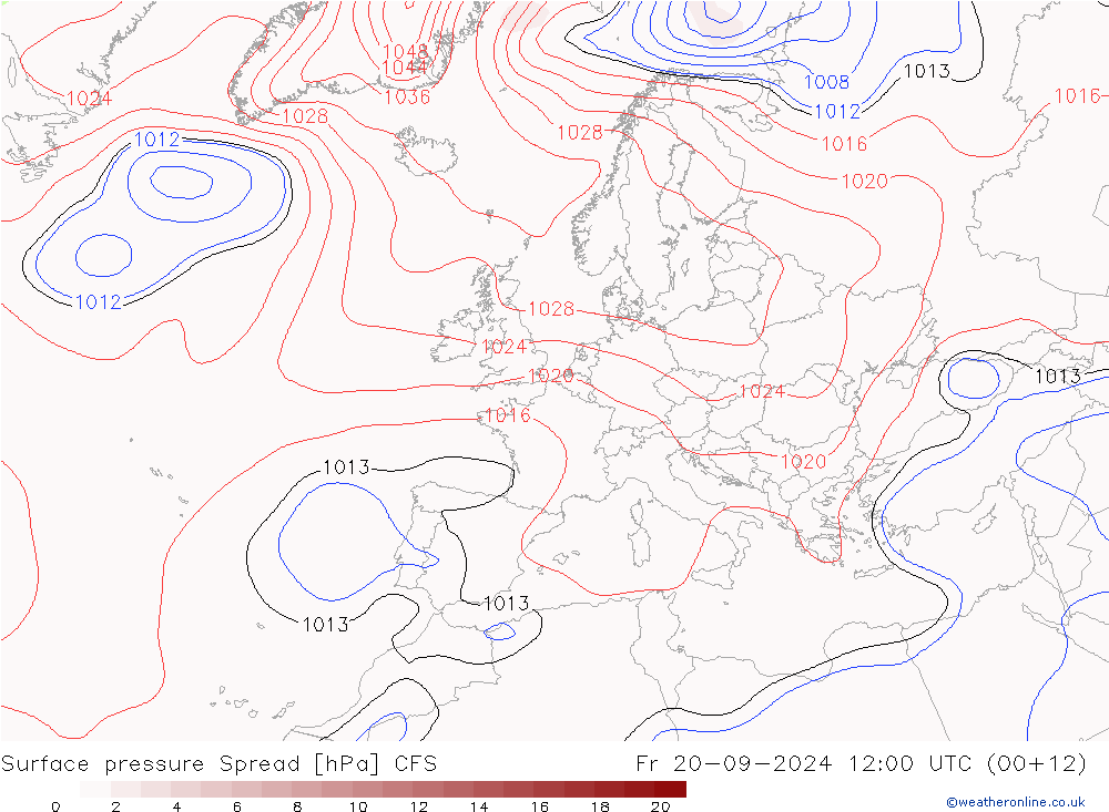 Presión superficial Spread CFS vie 20.09.2024 12 UTC