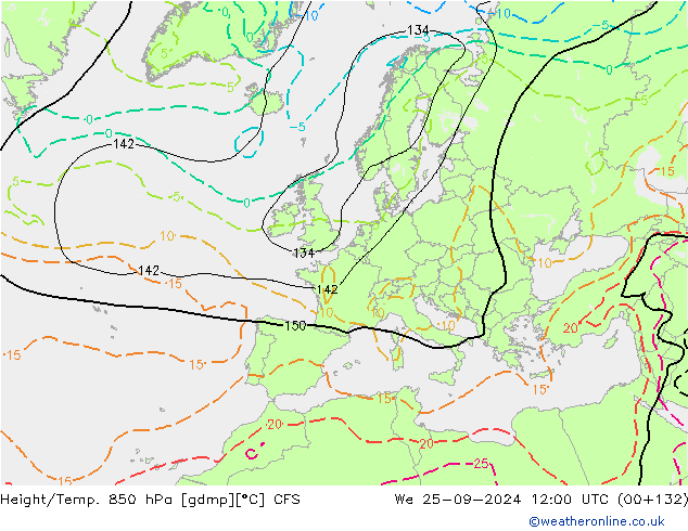 Height/Temp. 850 hPa CFS St 25.09.2024 12 UTC