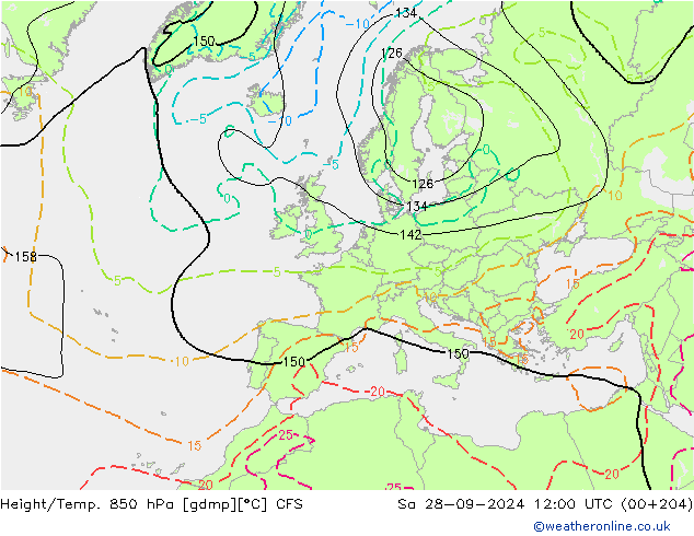 Height/Temp. 850 hPa CFS Sa 28.09.2024 12 UTC