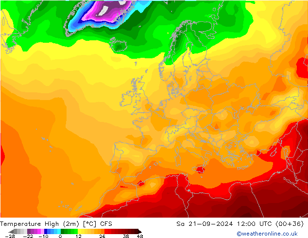 Höchstwerte (2m) CFS Sa 21.09.2024 12 UTC